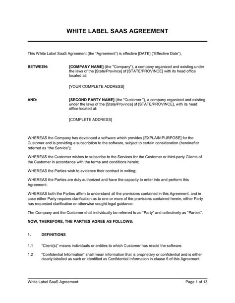 White Label Reseller Agreement Template