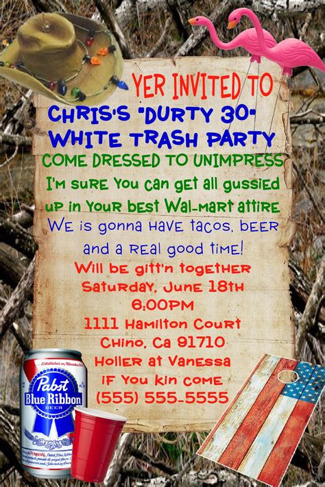 White Trash Bash Invitation Templates