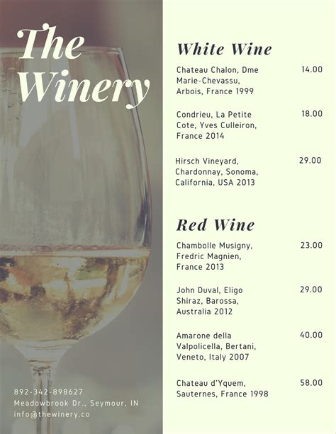 White Wine Menu Template