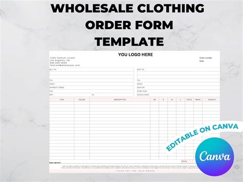 Wholesale Clothing Order Form