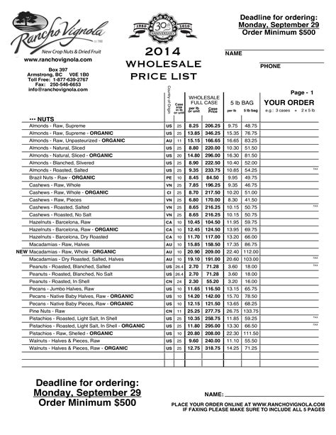 Wholesale Price List Template 1