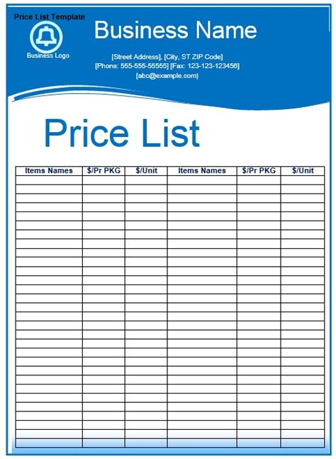 Wholesale Price List Template for Word