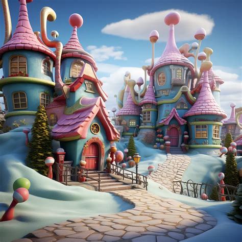 Whoville-inspired village decorations