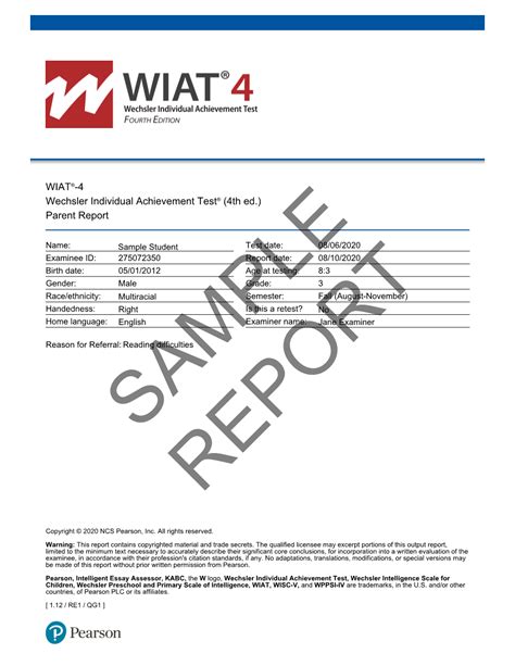 Wiat-4 Report Template Score