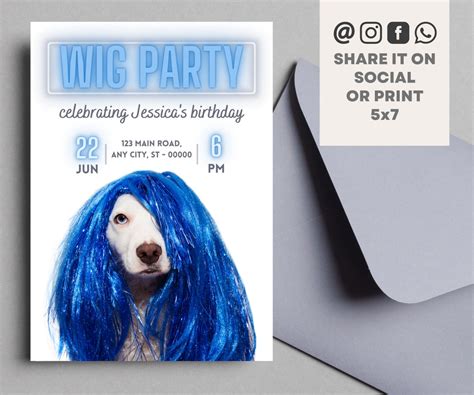 Wig party invitation template 4