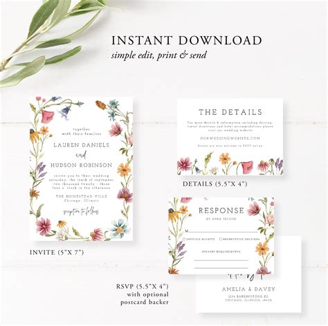 Wildflower Wedding Invitation Template 1