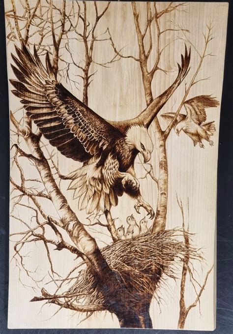 Birds in Trees Wood Burning Pattern