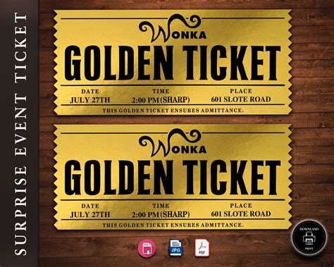 Image of Willy Wonka Golden Ticket Template Designs