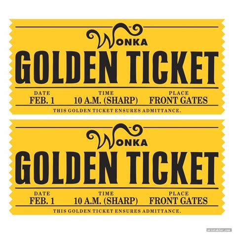 Image of Willy Wonka Golden Ticket Templates