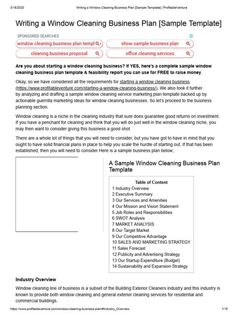 Window Cleaning Business Plan Sample