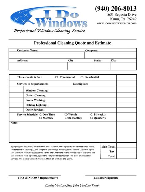 Window Cleaning Estimate Form