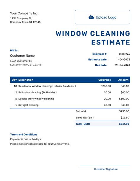 Window Cleaning Estimate Sample