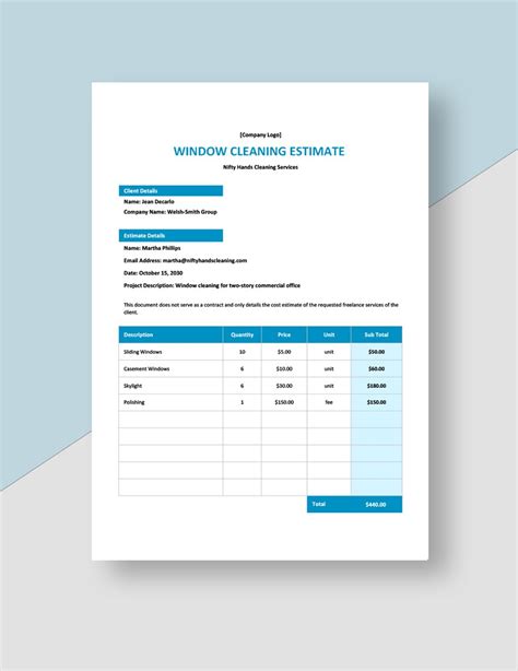 Window Cleaning Estimate Template Word