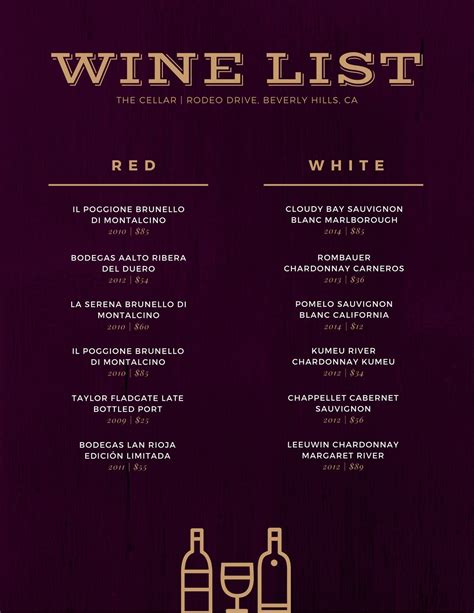 Wine List Template Sample