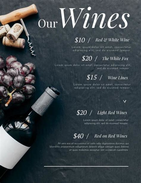 Wine Menu Format Example