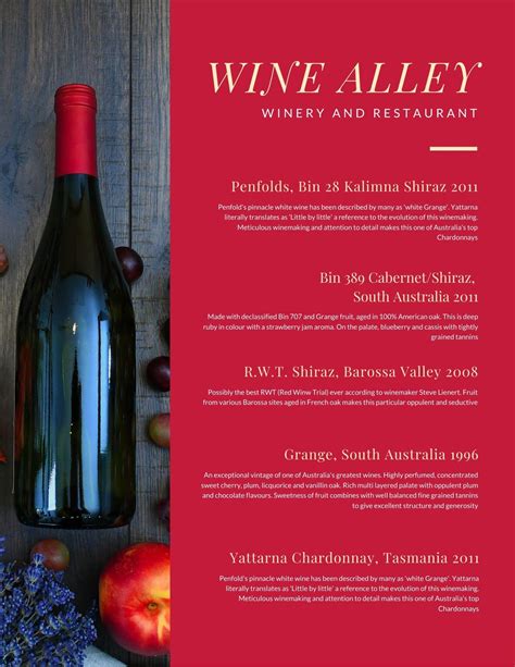 Wine Menu Template Download