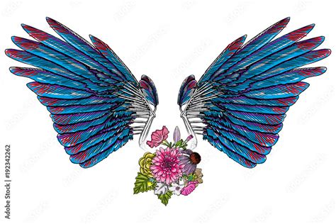 Wings with flowers tattoo design