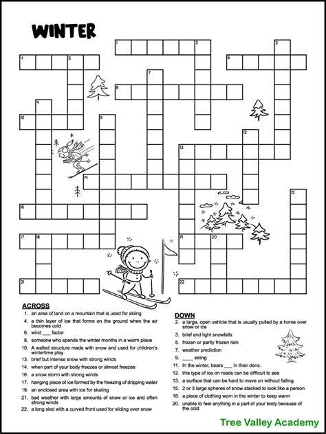 Winter Crossword Puzzle Printable 1