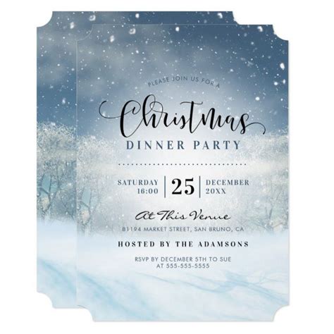 Winter wonderland Christmas dinner invitation with snowflakes