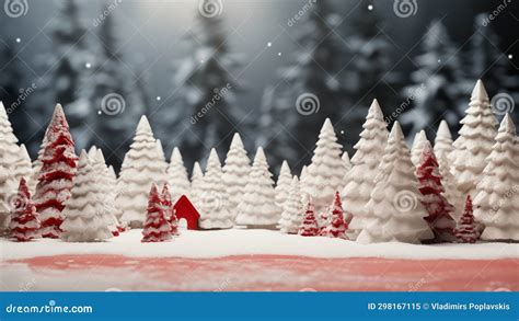 Winter wonderland red and white Christmas tree decorated with snowflakes and pinecones