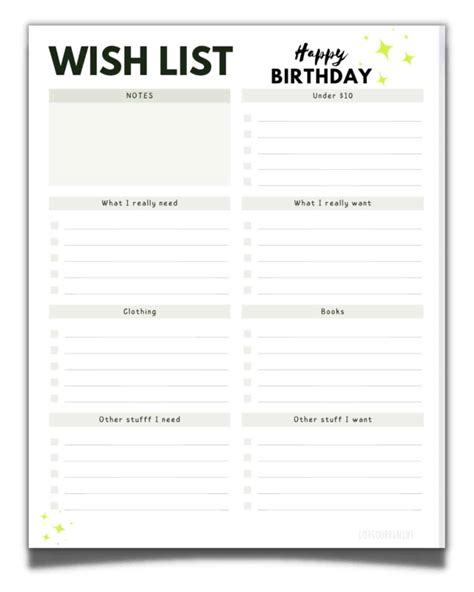 Wishlist Template Download