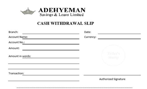 Withdrawal Slip Template Example