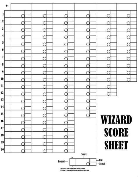 Wizard Game Score Sheet Template 1