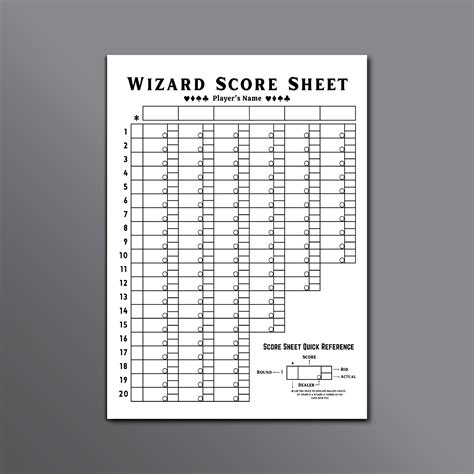 Wizard Game Score Sheet Template 10