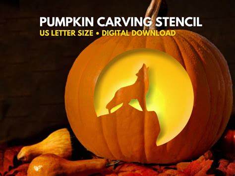 Wolf Pumpkin Carving Pattern Image