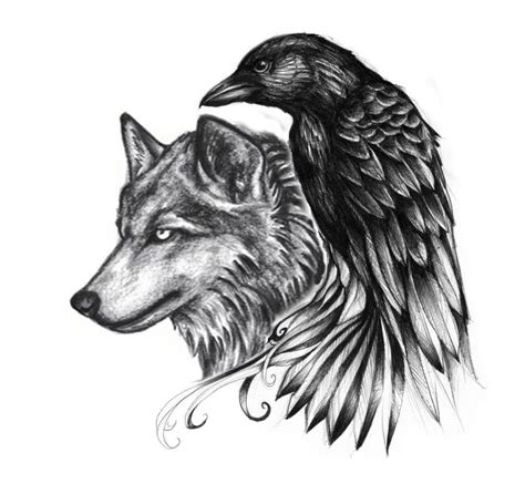 Wolf Raven Tattoo Design