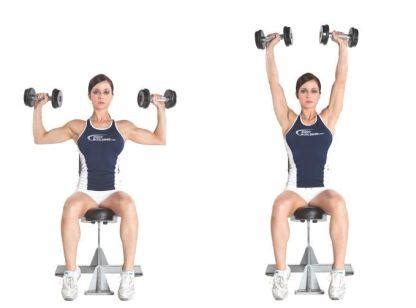 Woman doing shoulder press with dumbbells