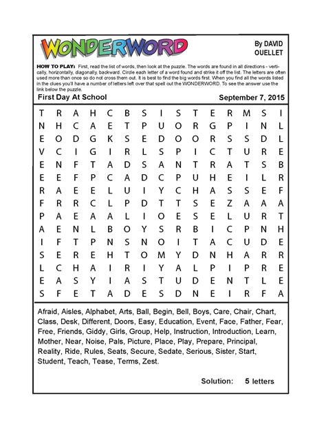 Wonderword Crossword Puzzles Printable