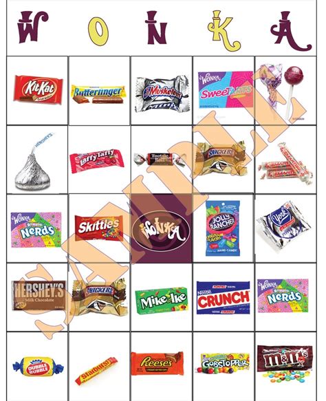 Wonka Bar Candy-Themed Bingo