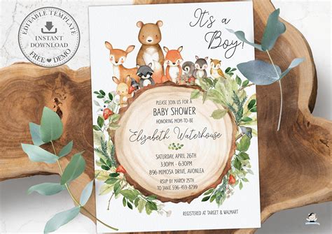 Woodland Baby Shower Invitation Templates