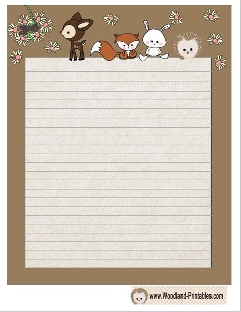 A woodland printable lined paper design