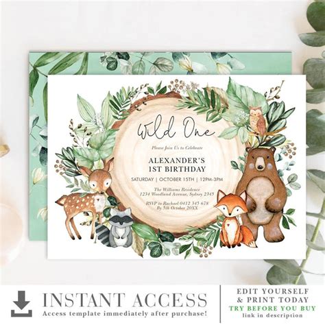 Woodland Themed Birthday Invitation Template