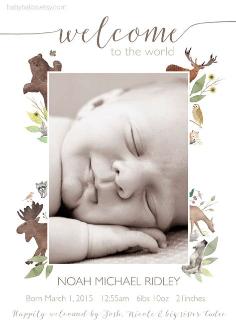 Woodland Wonderland Newborn Announcement Template