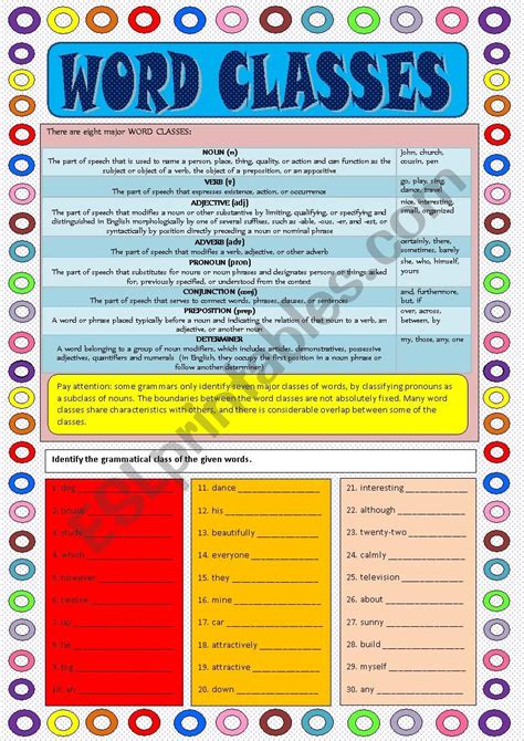 Exercises can help practice identifying word classes