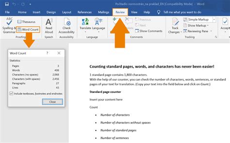 Word count and page length illustration