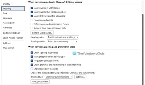 A screenshot of Word document settings