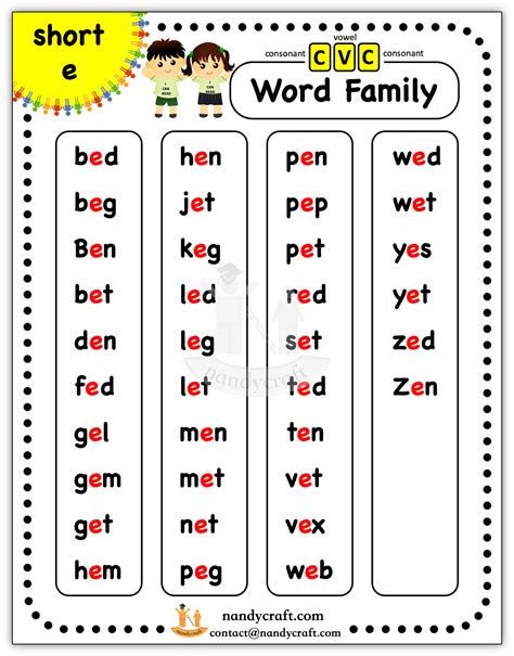 Word Families with E and R