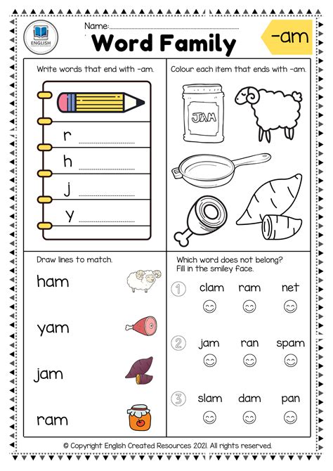 Word Family Worksheets for Kindergarten