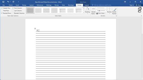 Using the Page Layout tab to create a lined paper template