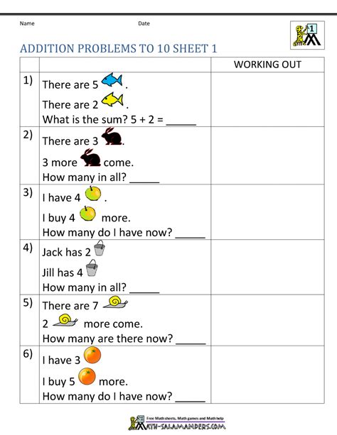 Word Problem Addition Worksheets