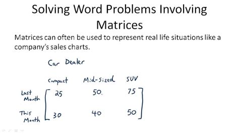 Word Problem Matrix Worksheet