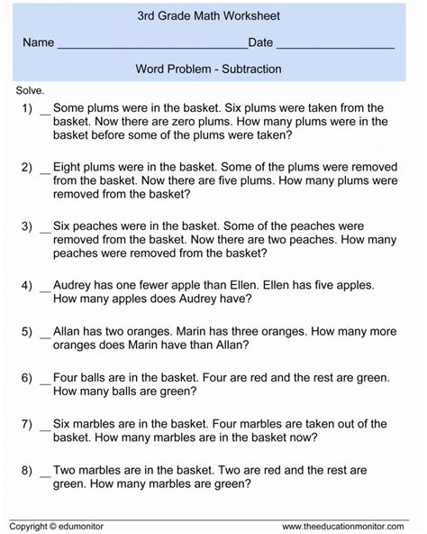 Word Problem Worksheets for 5th Grade