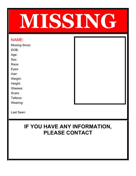 Word processor missing persons template design