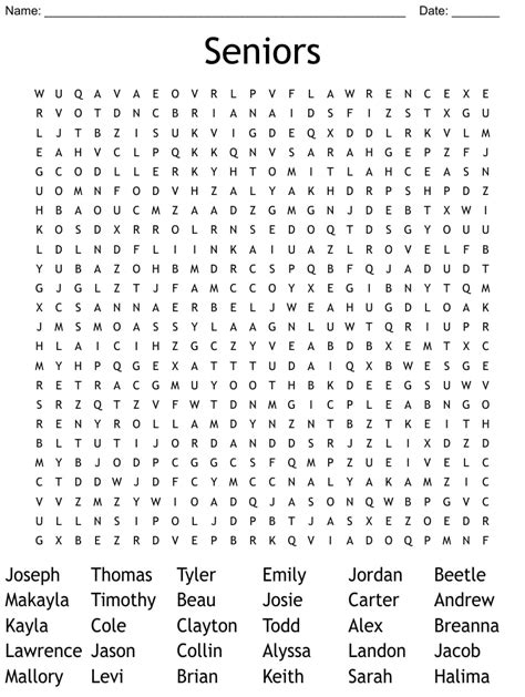 Word Search Puzzle for Seniors