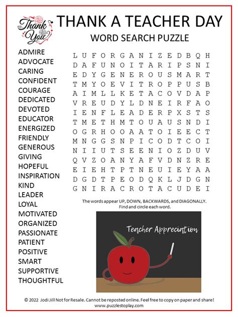 Word Search Puzzles for Teachers