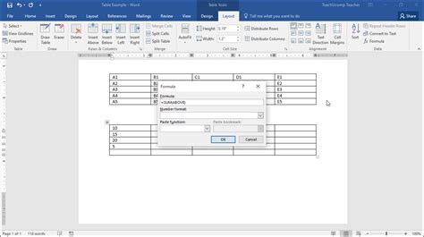 word table functionality